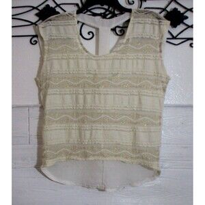 Threads Lace Top Women's Size L Ivory Sleeveless Round Neck